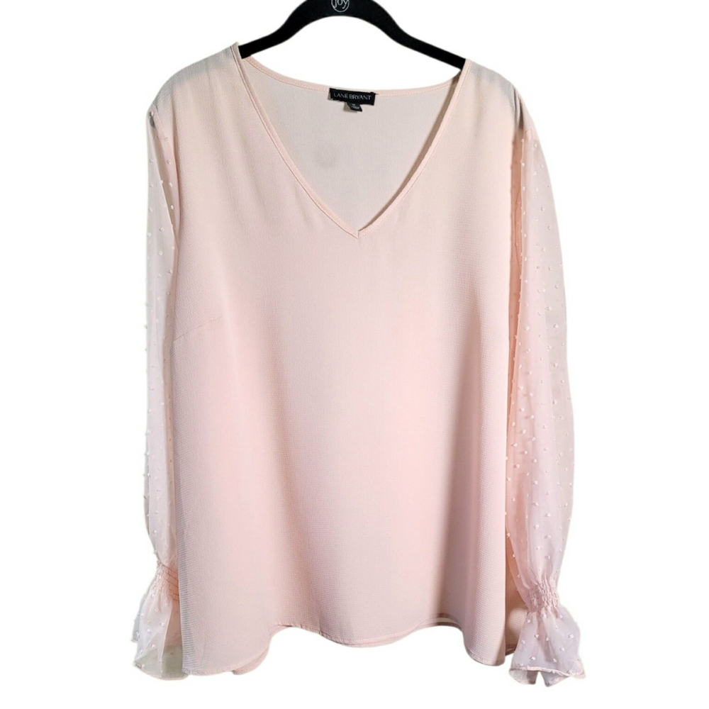 Lane Bryant Light Peach Blouse with Sheer Swiss Dot Sleeves Size 20